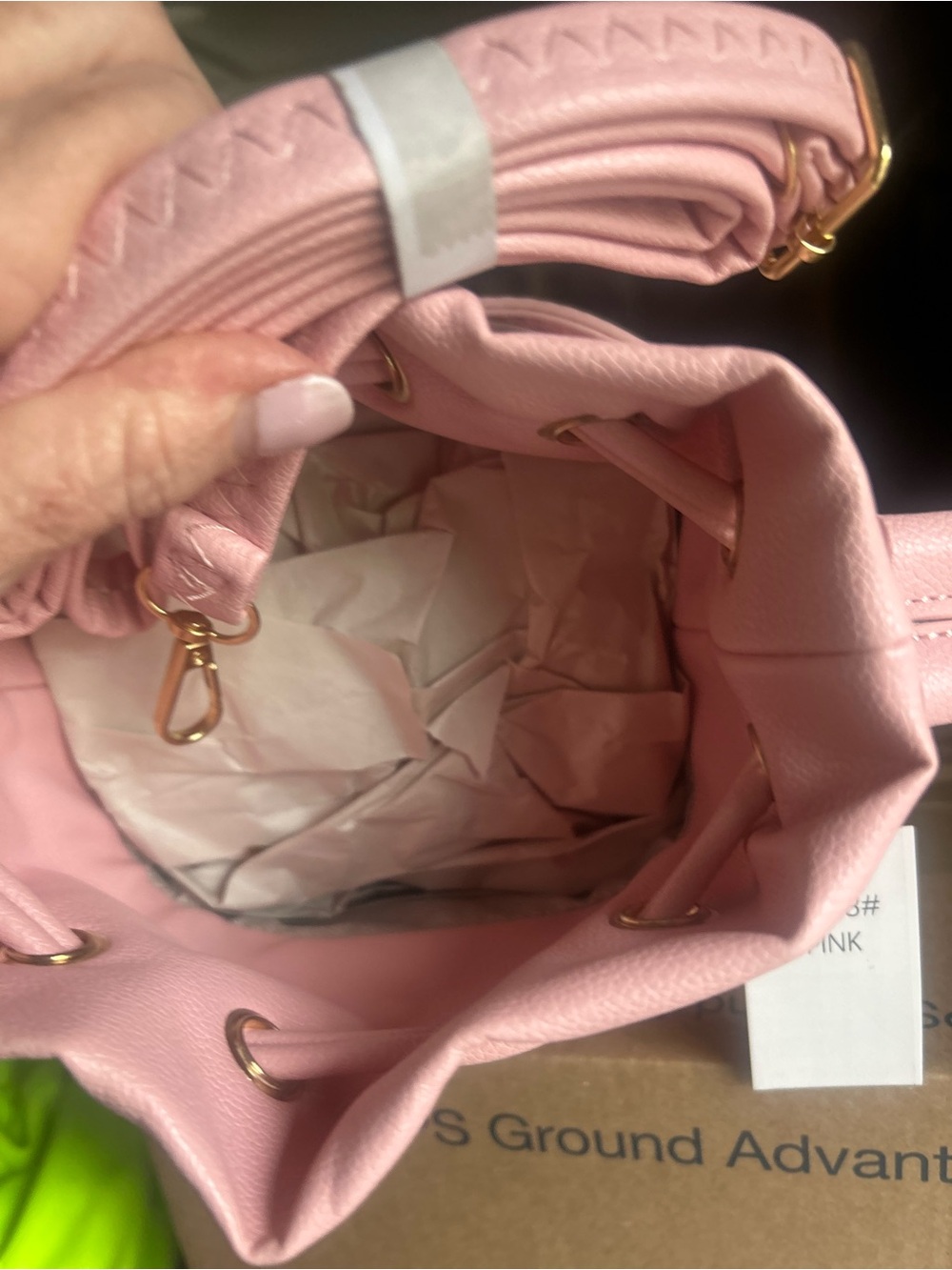 Pink Drawstring Bucket Bag, NEW - Picture 7 of 9
